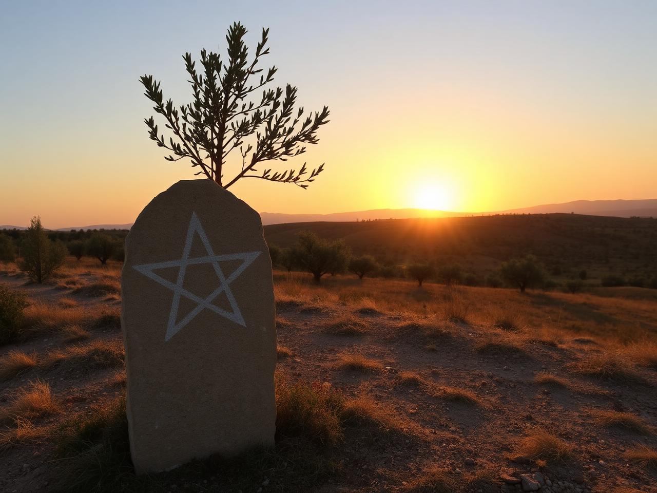 Land marker with olive tree